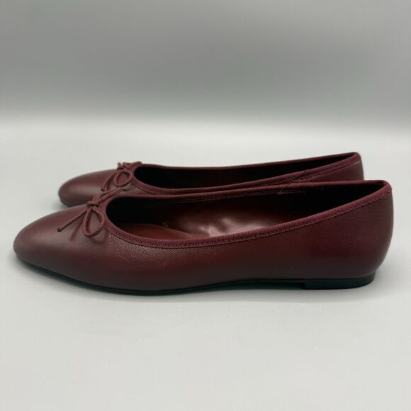 Mango MNG Bow Leather Ballet Flats Burgundy Women Size 36/US 6 - Picture 7 of 9